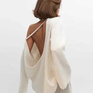 Maglione lavorato a maglia di cotone con scollo a O senza schienale originale Autunno e inverno da donna Maglione casual da ufficio quotidiano semplice, morbido, caldo, elastico 1