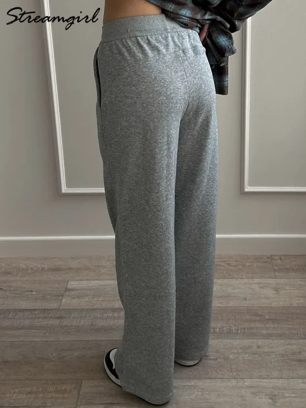 Pantaloni sportivi grigi a gamba dritta Pantaloni neri a gamba larga da donna Pantaloni larghi a vita alta autunnali Pantaloni sportivi da jogging bianchi per le donne 3