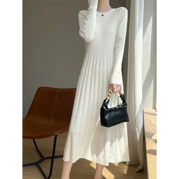 Abito da donna a maniche lunghe lavorato a maglia Abito longuette Camicia a strati base dimagrante Autunno Inverno Maglione girocollo versatile alla moda Dre 5
