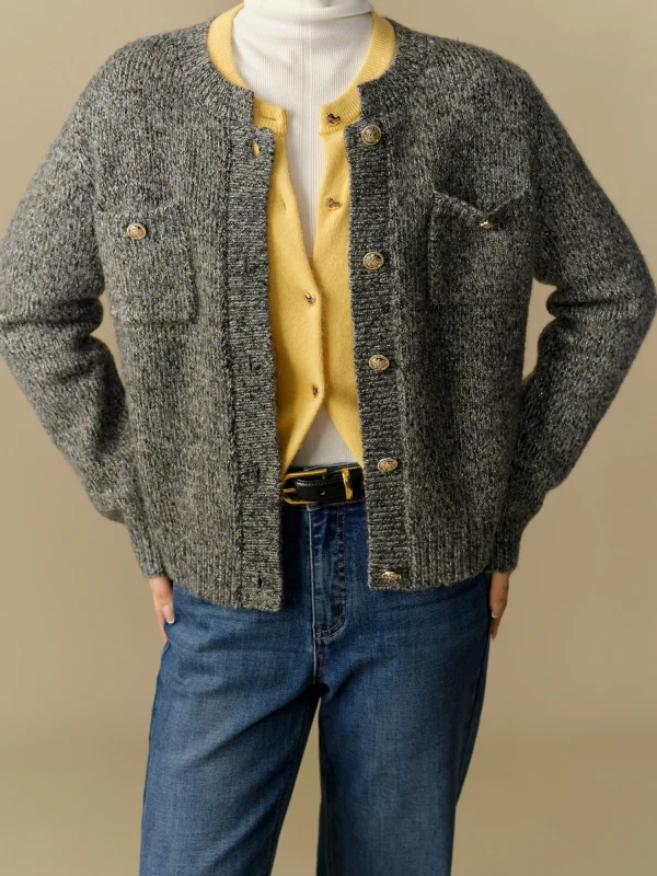 DUSHU Women's Round Neck Knitted Cardigan 2024 Winter New Product Commuting Fashion Sweater Jacket for Women 24DS84155 5