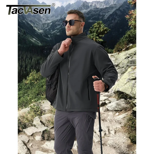 TACVASEN Giacca Softshell foderata in pile Giacca antipioggia da uomo con zip intera Giacca da lavoro all'aperto Primavera Trekking Escursionismo Giacca a vento da uomo 2