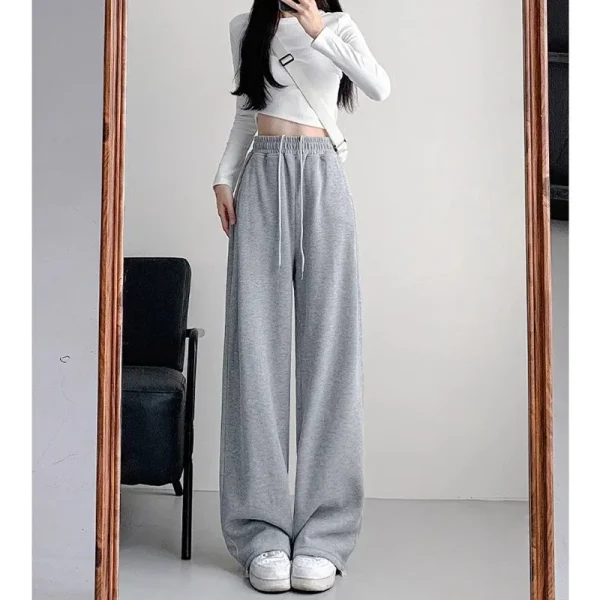 Vendita calda ragazze comodi pantaloni a gamba larga pantaloni larghi a vita alta con coulisse femminile pantaloni casual alla moda streetwear da donna 4