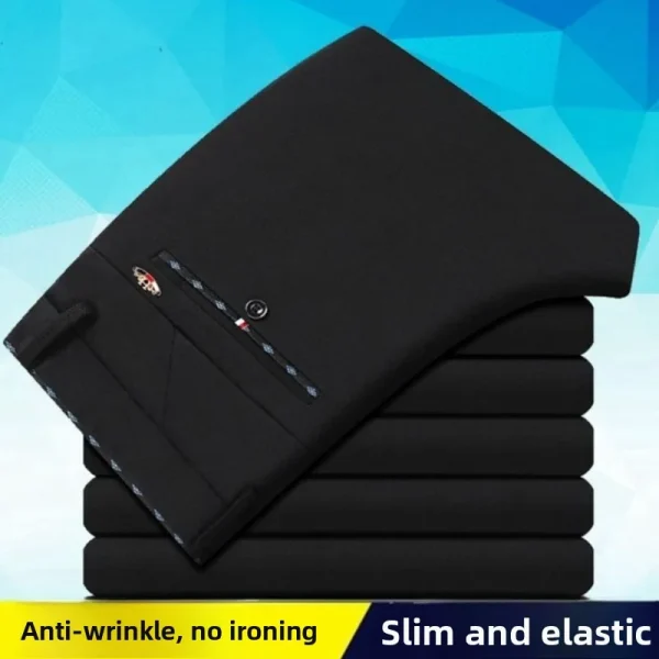 Pantaloni eleganti da viaggio da uomo elasticizzati, pantaloni da lavoro senza ferro richiesto, pantaloni da lavoro da ufficio leggeri classici britannici slim fit 4