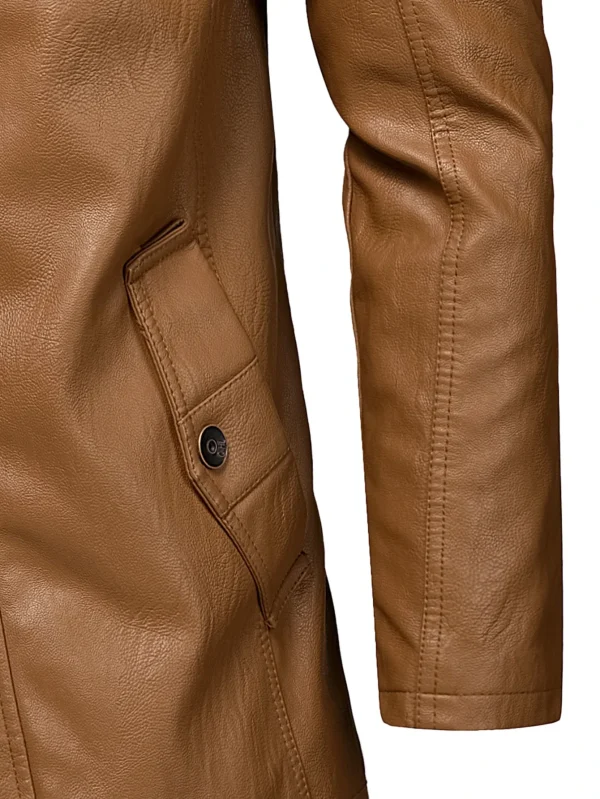 Cappotto lungo da uomo uomo autunno moda giacca lunga in pelle con tasca calda uomo inverno casual giacca in pelle vintage stile Inghilterra Parka 6
