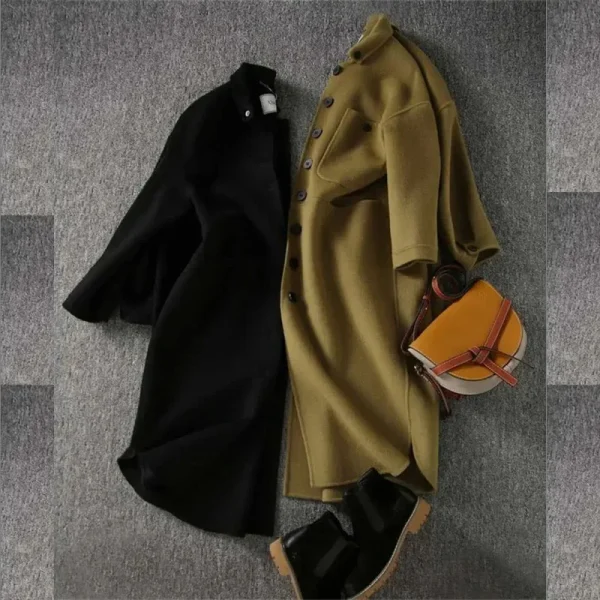 2024 Autunno/inverno nuova elegante giacca di lana ispessita camicia dimagrante cappotto di media lunghezza abbigliamento semplice da donna 4