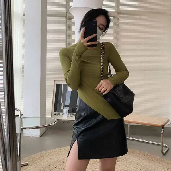Gonne in pelle nera con spacco laterale sexy Gonna a tubino da donna da ufficio slim fit moda coreana femminile Gonna aderente in PU alla moda di High Street 4