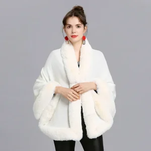 10 colori inverno donna collo in pelliccia di volpe sintetica poncho mantello soprabito grande scialle a pendolo finto cashmere caldo mantello streetwear 1