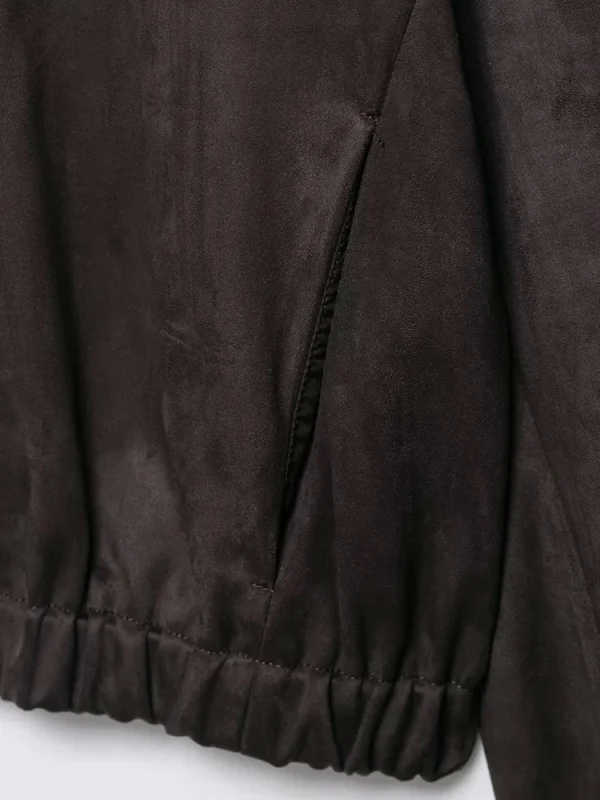 Giacca bomber da donna in finta pelle scamosciata a maniche lunghe con cerniera frontale Capispalla chic Top alla moda per donna 4