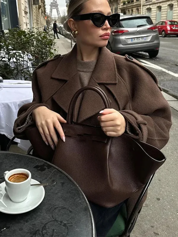Trench corto solido per donna Giacche a maniche lunghe doppio petto con lacci 2025 Autunno Inverno Moda alta streetwear Lady 3