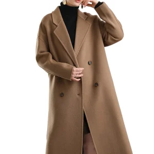 Cappotto da donna con risvolto allentato in lana 100% cappotto lungo doppiopetto tasca con colletto rovesciato doppio strato tacca stretta autunno inverno #03 1