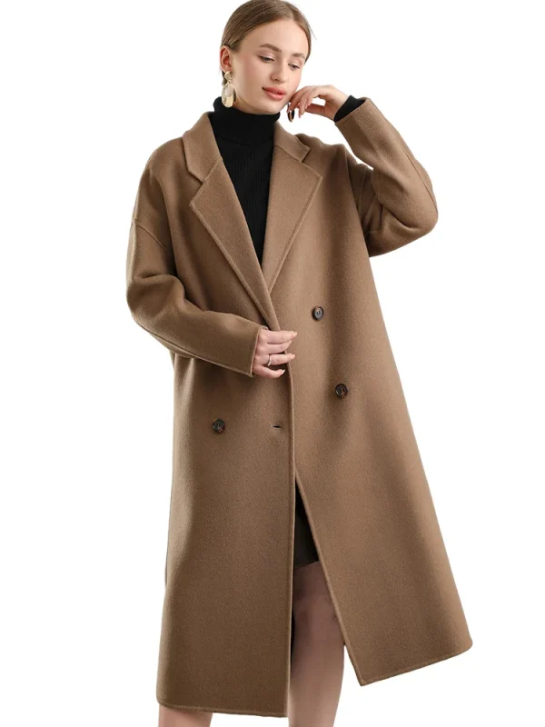 Cappotto da donna con risvolto allentato in lana 100% cappotto lungo doppiopetto tasca con colletto rovesciato doppio strato tacca stretta autunno inverno #03 1
