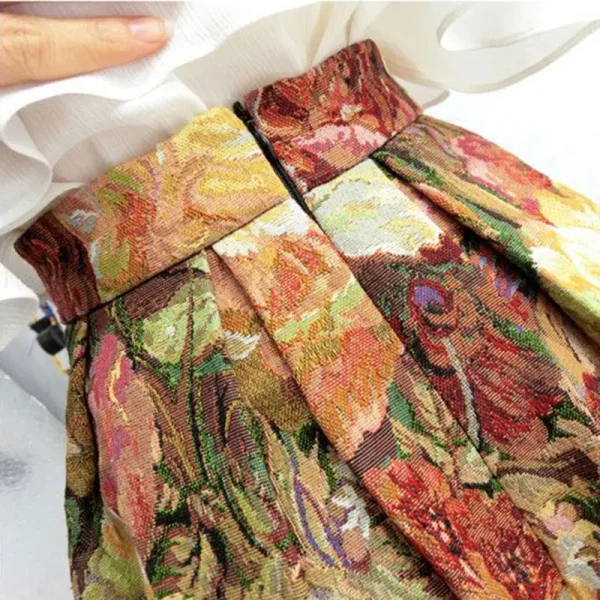 Floreale elegante Chic a vita alta abito da ballo a-line gonna allentata da donna gonne lunghe al ginocchio per abbigliamento donna moda 2024 5