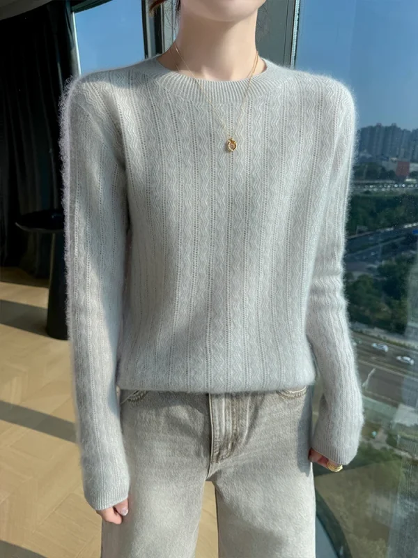 Autunno Inverno Maglione Pullover da donna 100% lana merino Maglione O-Collo Abbigliamento Jacquard Moda quotidiana All'interno Unisciti in maglia ritagliata 3