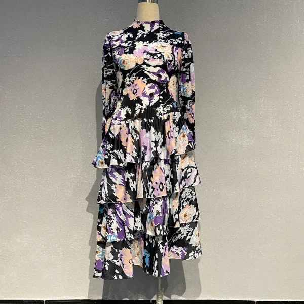 2024 primavera abito longuette plissettato nuovo stile straniero stampa gonna a bolle Vintage vita arricciata floreale abiti Slim abbigliamento donna 6
