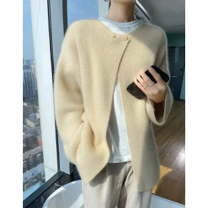 100% lana donna maglione invernale Cardigan donna collo tondo manica lunga giacca e maglione Cardigan lavorato a maglia donna 1