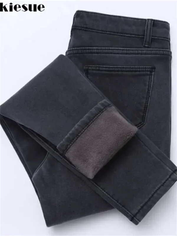2022 Jeans invernali da donna in pile dorati all'interno ispessimento pantaloni in denim pantaloni caldi a vita alta jeans femminili pantaloni da donna 1