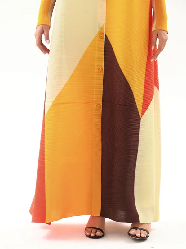 TIANPEI colletto rovesciato pieghettato manica lunga monopetto stampato abito donna 2024 Abaya moda originale Designer cappotti lunghi 6