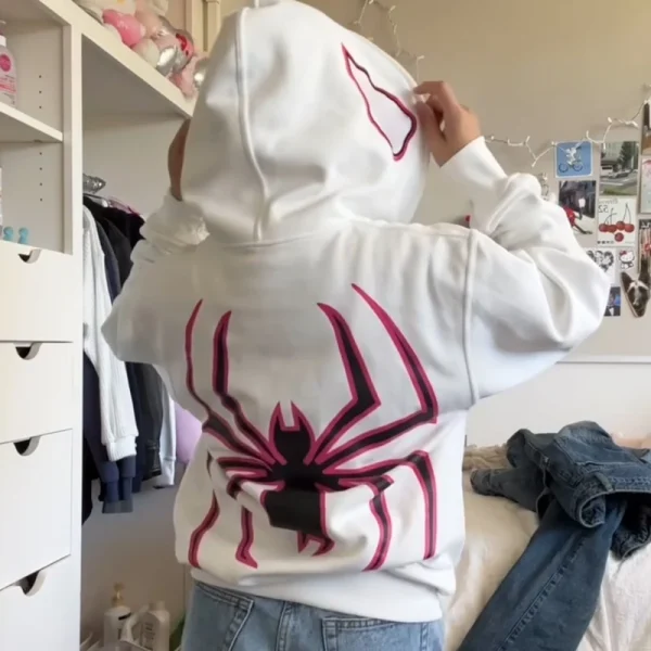 Y2K nuove donne coreane camicia con cappuccio felpa con cappuccio con stampa ragno gotico felpa con zip abbigliamento streetwear vintage abiti hip-hop larghi 1