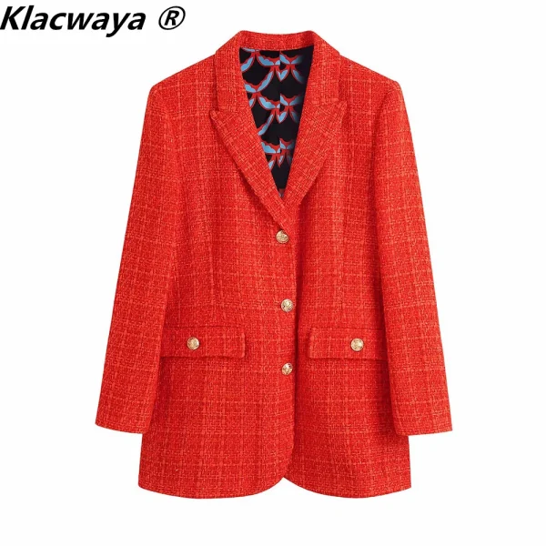 Klacwaya 2021 moda donna due pezzi Set Vintage stampa fodera Tweed Blazer cappotto femminile fessura anteriore Tweed minigonna vestito Chic 2