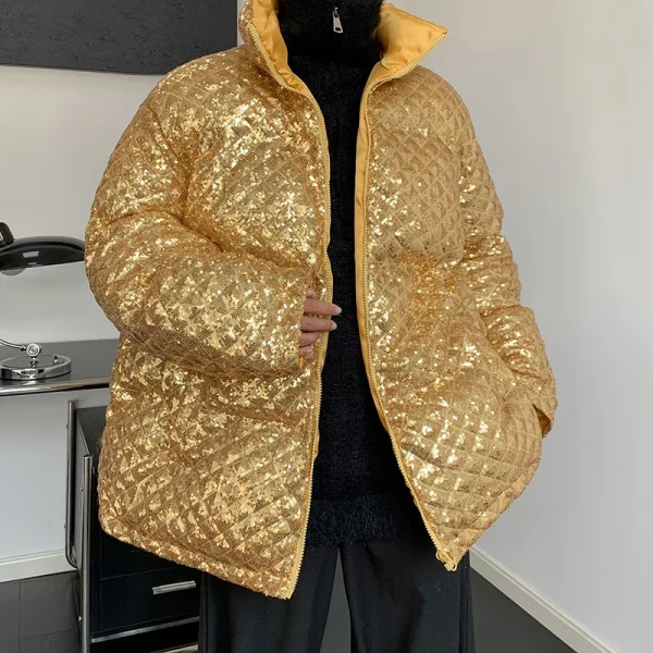 Giacca di paillettes ispessimento invernale Parka caldo da uomo moda Casual cappotto con cappuccio uomo Streetwear cappotto Hip Hop allentato 2