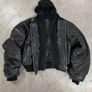 Mauroicardi Autunno Inverno Oversize Fresco Nero Addensato Caldo Pu Pelle Bomber Giacca da Uomo Cappuccio di Lusso Designer Falso 2 Vestiti 1