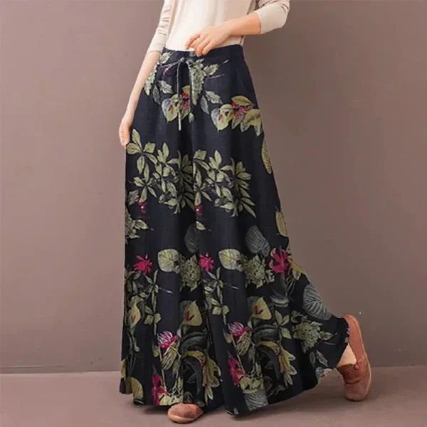 Pantaloni da donna a gamba larga con stampa floreale Primavera Autunno Moda con coulisse Pantaloni Bohemia da donna Pantalon in vita elastica allentata casual 6
