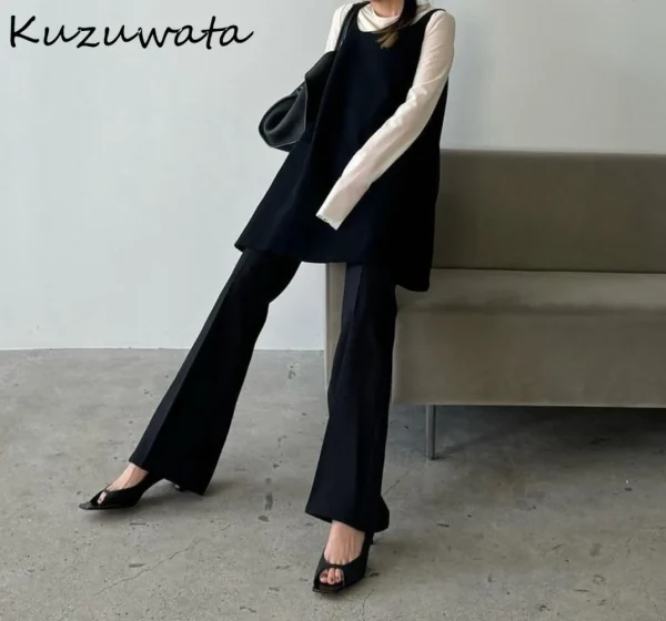 Kuzuwata nuovo colletto quadrato senza maniche abito elegante Slim Fit a-line vita allentata abiti morbidi giappone nuovo gilet cinghie Casual Robe 2