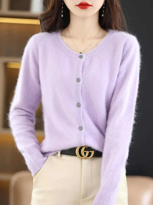 LHZSYY Cardigan da donna Super caldo maglioni di cashmere visone puro O-collo maglione femminile allentato cardigan in maglia tinta unita da donna 4
