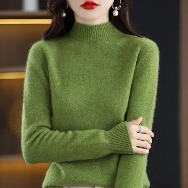 Maglione da donna autunno inverno moda coreana camicie con fondo caldo collo mezzo alto maglieria basic pullover a maniche lunghe solidi 4