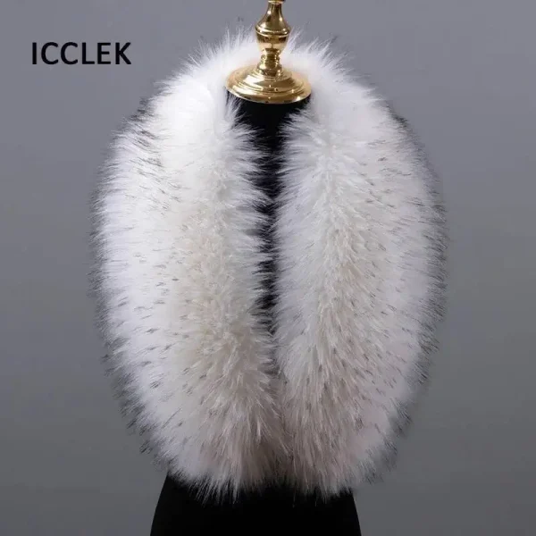 Colletto in pelliccia sintetica da donna scialle caldo invernale sciarpa imitazione collo di pelliccia di procione giacche cappotto cappello striscia collo di pelliccia finta di grandi dimensioni 2