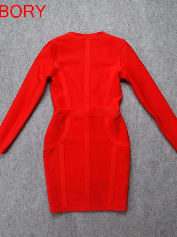 HOBORY Signore Nero a Maniche Lunghe Vestito Dalla Fasciatura Delle Donne Aderente Profondo Scollo A V Mini Abiti Sexy per Le Donne 2021 Abiti di Alta Qualità 5
