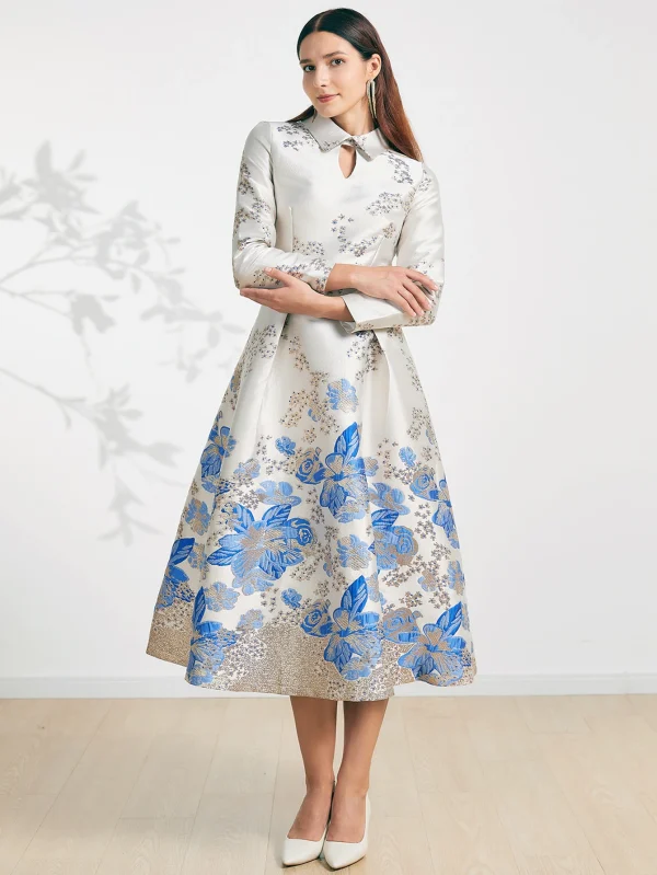 DEVCHATA donna elegante lungo maxi abiti jacquard fiore festa abito da ballo moda nuovo arrivo abito da sera 4