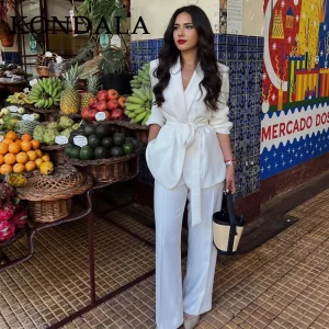 KONDALA 2025 Autunno Inverno Office Lady Abiti Moda Allentato Casual Telai Coprispalle Blazer con intaglio + Pantaloni eleganti a vita media a gamba larga 1