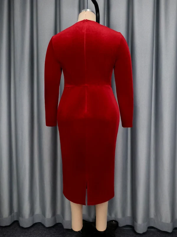 Abito longuette da donna elegante in velluto rosso o collo tagliato maniche lunghe ricamo fiore aderente festa serale ospite di nozze autunno nuovo 5