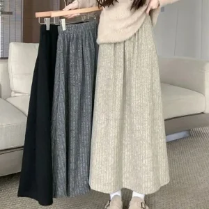 Smvp 2024 Autunno Inverno Nuovo Addensare Peluche A-line Gonne Wowen Solido Casual A Vita Alta Gonna Lunga Delle Signore di Stile Pigro Midi Gonne 1
