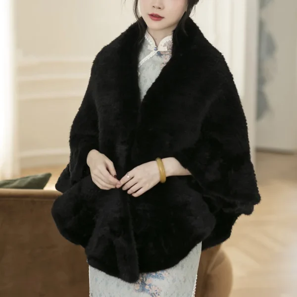 Besfilin Double-Sided Reale Pelliccia di Visone Mantello da Donna Mezza Rotonda Scialle da Viaggio Poncho Sciarpa Tessuta Moda Caldo Autunno Inverno 3