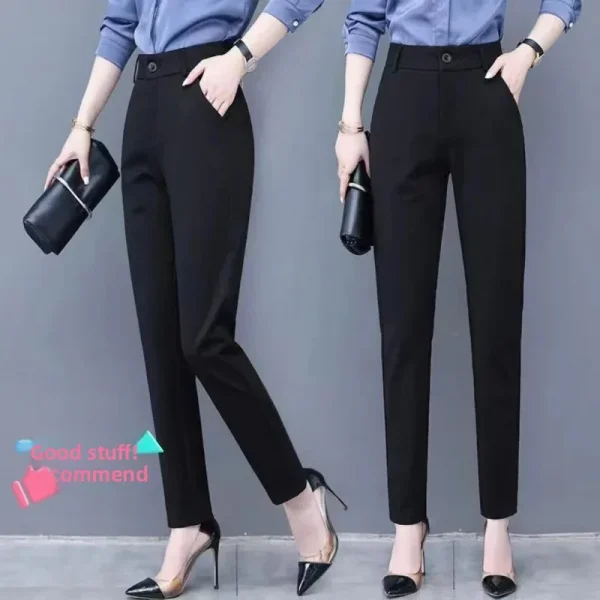 Pantaloni da donna a gamba dritta spessa foderata in pile a vita alta Pantaloni da lavoro autunno inverno Pantaloni professionali OL neri dimagranti drappeggiati 2