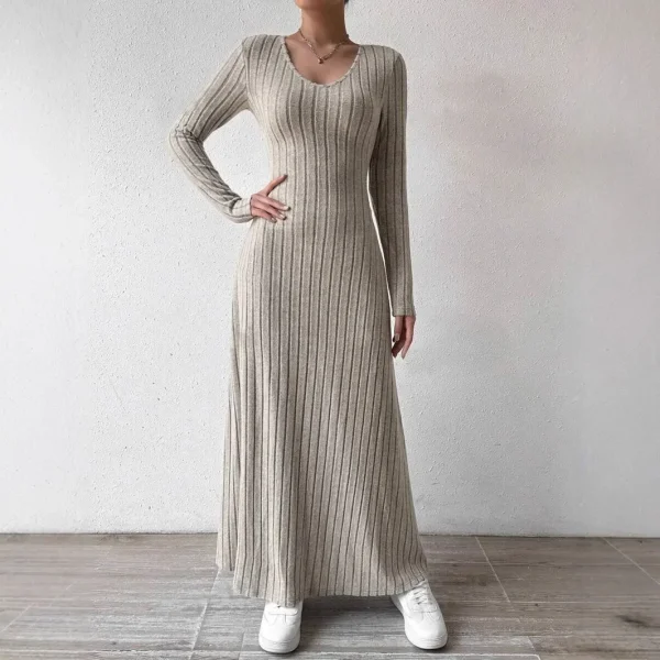 Abito streetwear a maniche lunghe lavorato a maglia alla moda per le donne Leviga e dimagrisce la tua silhouette Abito lungo in tinta unita 2