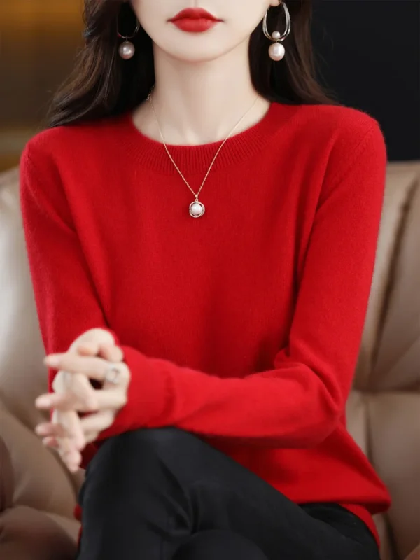 Moda 100% lana merino maglione da donna o-collo manica lunga pullover primavera autunno inverno maglione di base abbigliamento maglieria top 4
