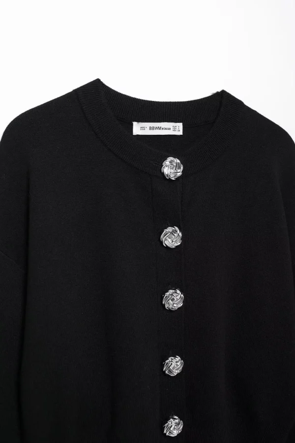 KONDALA 2024 Inverno Solido Nero Vintage Abito in maglia da donna Casual Bottone rosa Manica lunga Elegante Cardigan Mini Guaina Gonna sexy 3