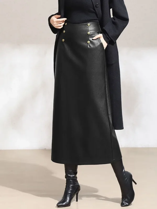 ZUZK Chic nuove gonne aderenti in pelle PU gonna dritta donna autunno inverno elastico a vita alta semplice versatile gonna lunga in PU 4