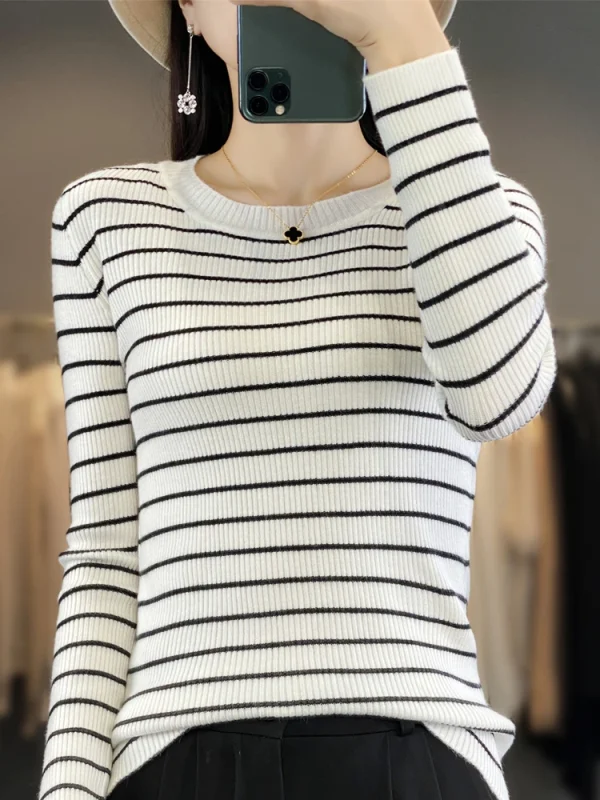 Maglione da donna O-Collo a maniche lunghe a righe Pullover caldi Autunno Inverno Maglione lavorato a maglia Camicie coreane alla moda primaverile 2