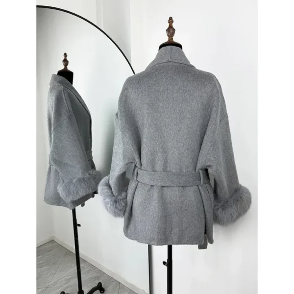 2025 Autunno Chic Risvolto Cappotto di Peluche Con Cintura Donna Vintage Manica In Pelliccia Sintetica Tweed Cappotti Aperti Femminile Inverno Casual Strada Outwear 6