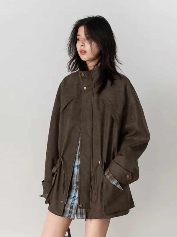 CHIC VEN Nuove donne giacche in pelle scamosciata allentate retrò colletto alla coreana cappotto casual da donna di media lunghezza cappotto femminile autunno inverno 2025 2