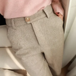Pantaloni Harem slim fit a vita alta da donna Autunno Inverno Nuovo stile Pantaloni a sigaretta larghi casual con motivo a quadretti in tweed 1