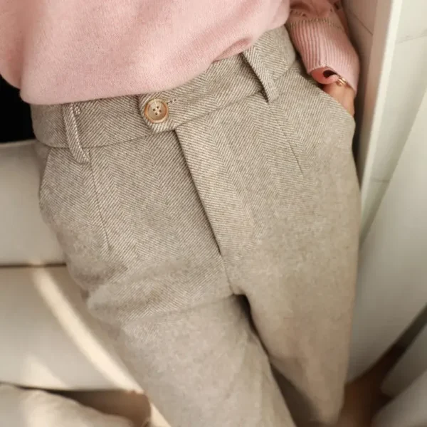 Pantaloni Harem slim fit a vita alta da donna Autunno Inverno Nuovo stile Pantaloni a sigaretta larghi casual con motivo a quadretti in tweed 1