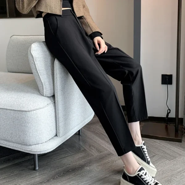 Pantaloni da abito a vita alta da donna 2024 Primavera Estate Bottone solido Casual Allentato alla caviglia Pantaloni da lavoro kaki da donna 5