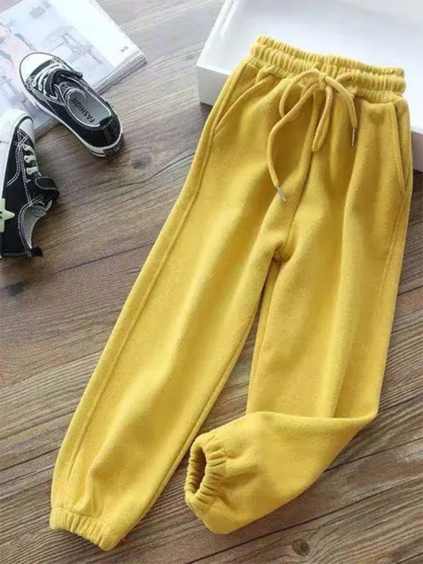 Pantaloni stile harem da donna invernali con coulisse in pile lungo addensato Y2K pantaloni sportivi pantaloni sportivi pantaloni caldi di colore solido casual 6