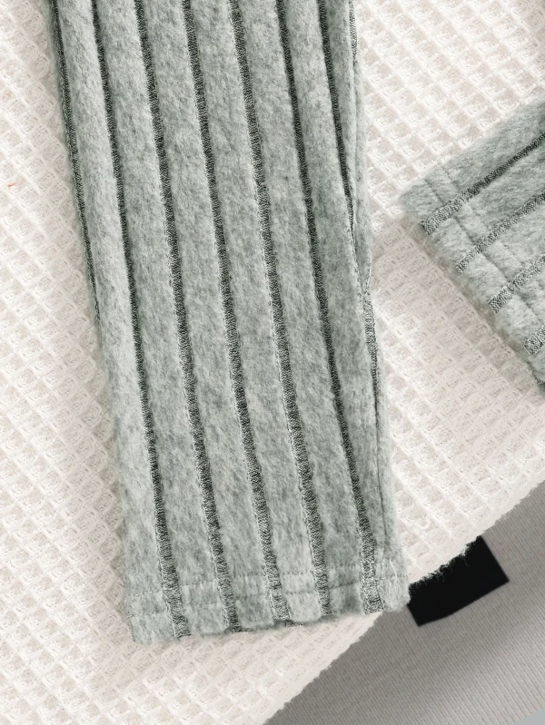 Abbigliamento casual per ragazze autunno e inverno Set da 2 pezzi Felpa con cappuccio a costine lavorata a maglia + Pantaloni a maglia a costine tinta unita in vita elastica Set casual per la casa quotidiana delle ragazze 6