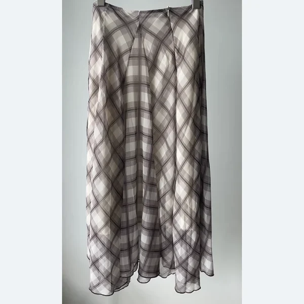 Gonna longuette a quadri fluenti 2025 Primavera Estate Nuova gonna lunga retrò Vacanza al mare Abbigliamento casual marrone da donna 2